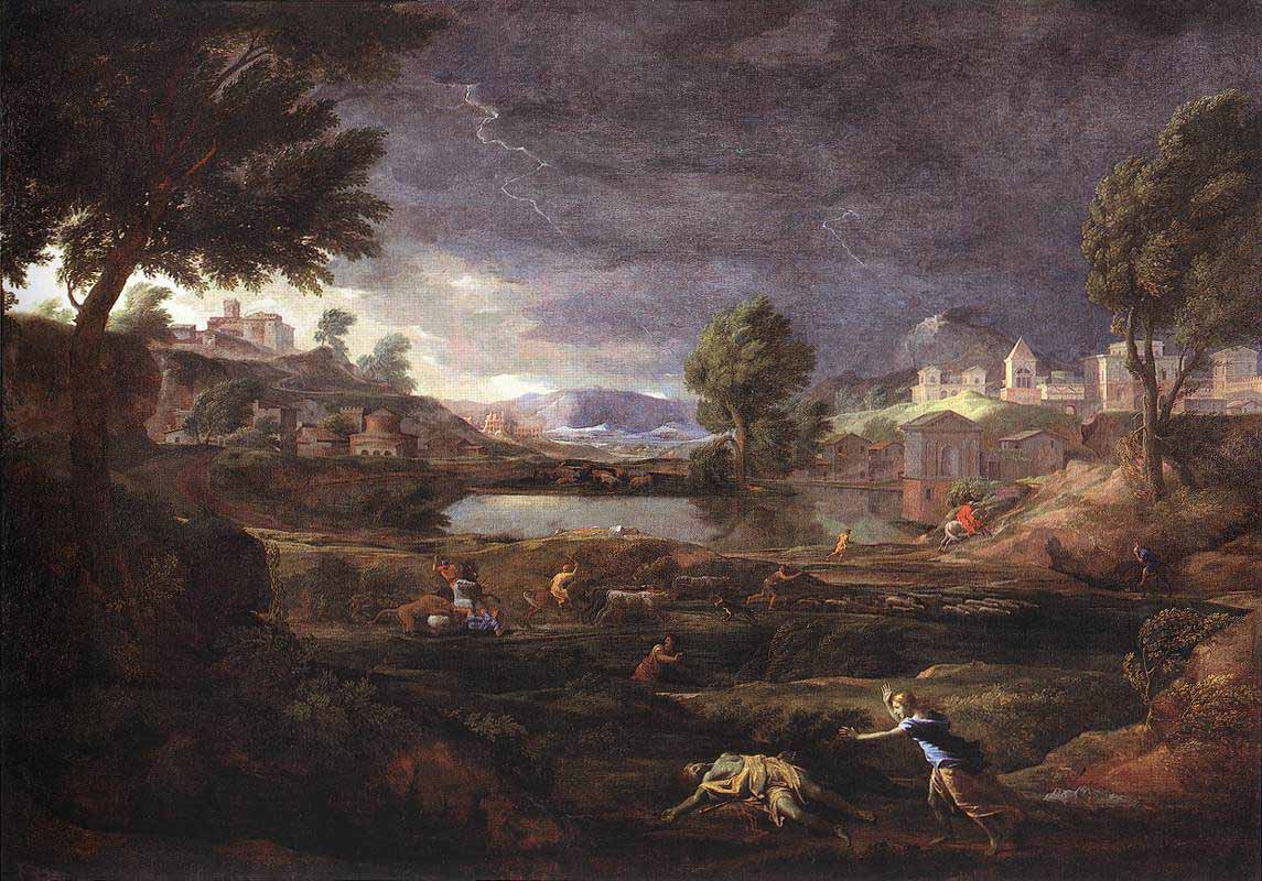 Nicolas Poussin Stormy Landscape with Pyramus and Thisbe